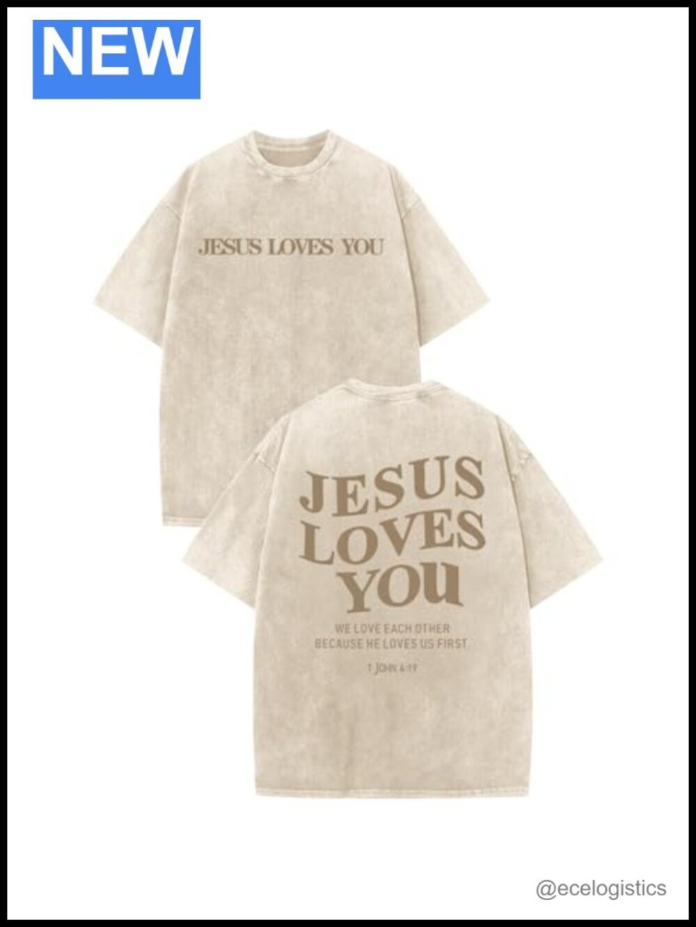 Men's Christian Jesus Loves You Religious Graphic Tee Oversized Acid Wash